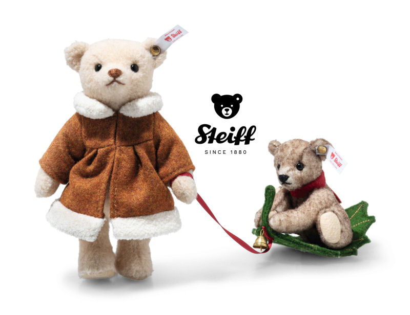 2025 Steiff 005862 MAMA TEDDY BEAR WITH CHILD ON HOLLY