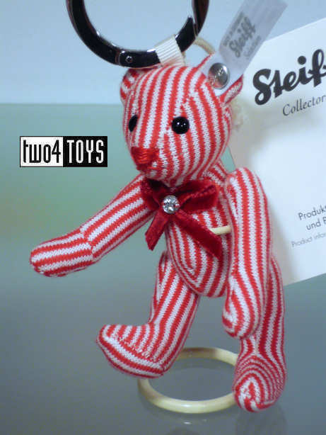 Steiff Red Striped Cotton Teddy Bear Keyring