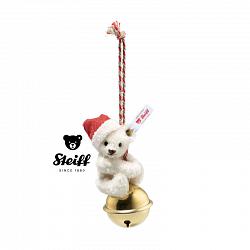 2025 Steiff 008023 TEDDY BEAR ORNAMENT ON BELL | WHITE MOHAIR