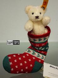 Steiff 026768 MINI TEDDY BEAR WHITE IN CHRISTMAS SOCK 2017